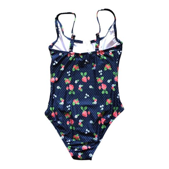 Modcloth NIP Brandy Underwire Blue Fruit Polka Dots Print One-Piece Swimsuit XS - Picture 5 of 12